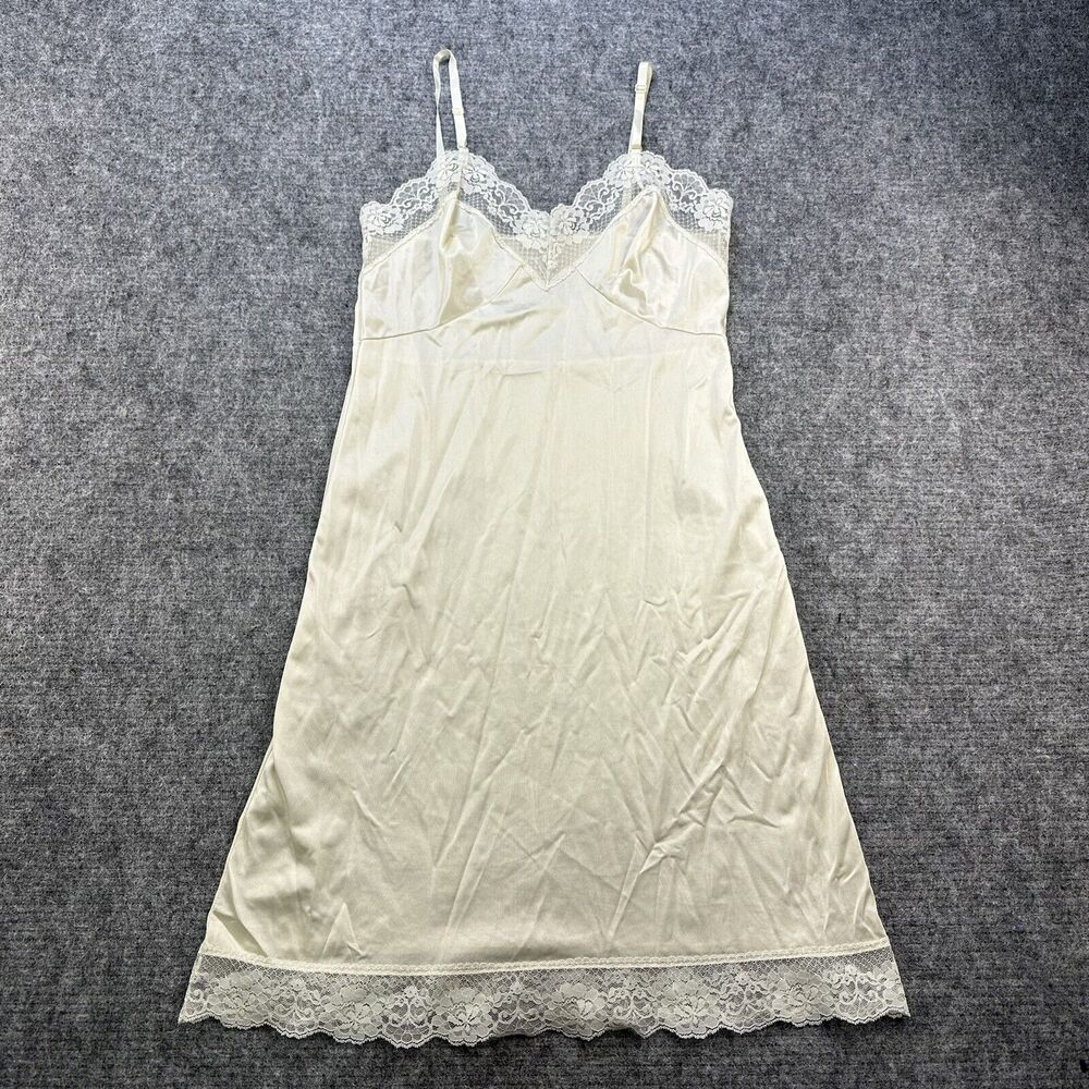 Vintage Women Slip 36 Ivory Satin Lace Made In USA Adjustable Indie Sleaze